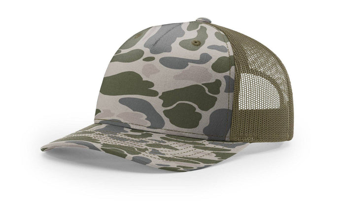 Richardson 112PFP Printed Five Panel Trucker - Duck Camo Colors: Bark Duck Camo/Brown