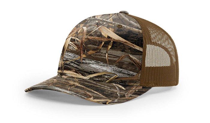 Richardson 112PFP Printed Five Panel Trucker Hat Camo Cap - 112 PFP: Realtree Edge/Blaze Orange
