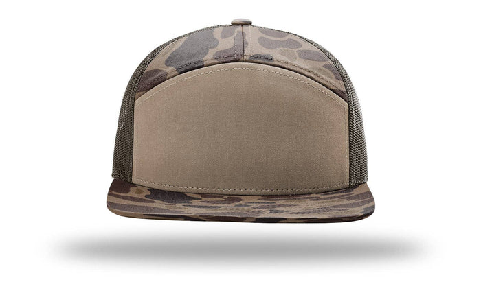 Richardson 168P Printed 7 Panel Trucker Hat: Realtree Advantage/Khaki
