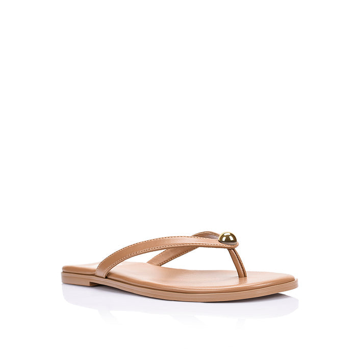 Sassy Casual Thongs - Dark Camel Tan