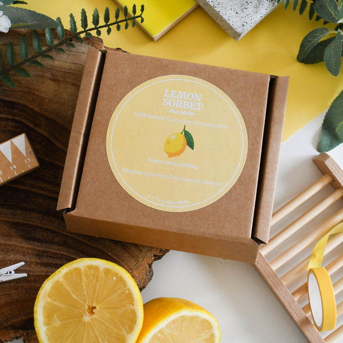 lemon sorbet wax melts set of 4, vegan, plastic-free, self care, home scents, natural