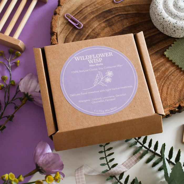 wildflower wisp wax melts set of 4, vegan, plastic-free, self care, home scents, natural