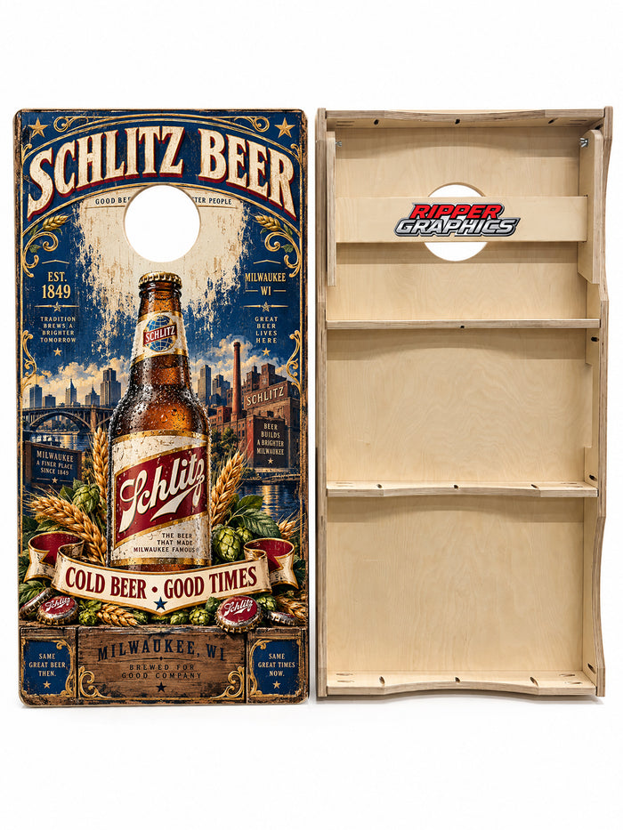 Schlitz Cold Beer Good Times Cornhole Design