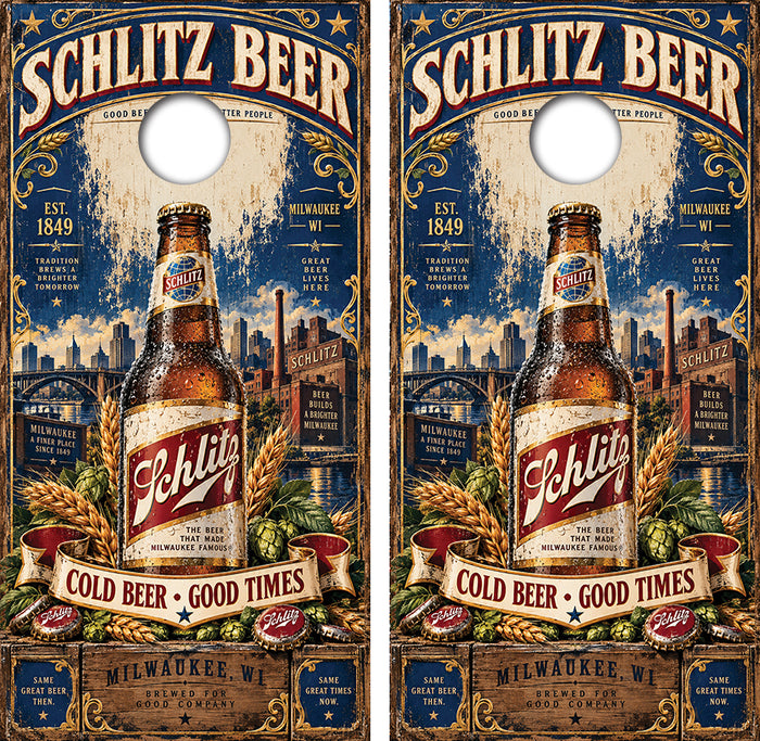 Schlitz Cold Beer Good Times Cornhole Design