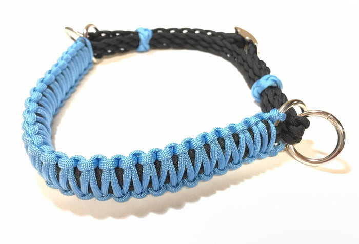 side pull hackamore "with a whoa" bitless attachment.... light blue with brown chinstrap...all sizes