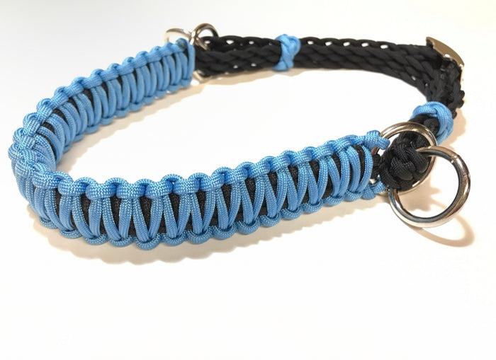 side pull hackamore "with a whoa" bitless attachment.... light blue with brown chinstrap...all sizes