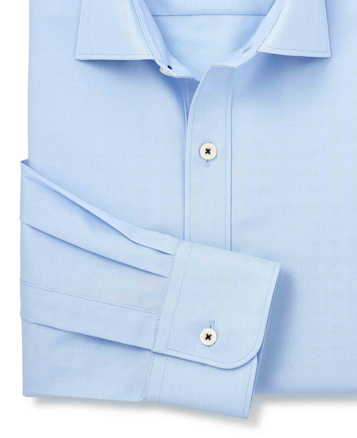 Men's Sky Blue Herringbone Cotton Slim Fit Formal Shirt With Single Cuffs sleeve detail