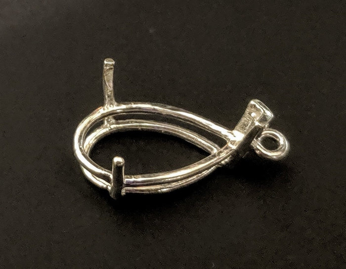 Solid Sterling Silver or 14k Gold 6x4-15x10mm Pear Shape Vee Wire Dangle Pendant or Earrings Setting, 166-065/146-065