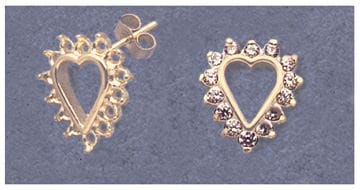 Solid Sterling Silver or 14kt Gold 1 Set (2 pieces) Heart with Accents Earrings Setting, New, Made in USA 162-039/142-039