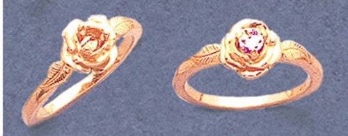 Solid Sterling Silver or 14kt Gold 3mm Rd Petite Rose w/ Leaves Birthstone Pre-Notched Blank Ring Sz 4-7 setting 163-875-0300/143-875-0300