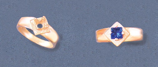 Solid Sterling Silver or 14kt Gold 5mm Princess/Square Florentine Pre-Notched Blank Ring Sz 8 setting 163-839/143-839