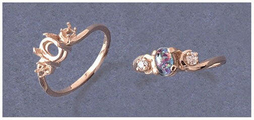 Solid Sterling Silver or 14kt Gold 6x4-8x6 Oval Cab (Cabochon) Swirl blank Pre-Notched Ring setting Sz 7 163-534/143-534