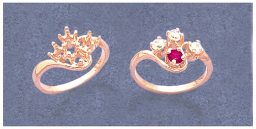 Solid Sterling Silver or 14kt Gold Four Stone Cluster Ladies Pre-Notched Blank Ring Size 6-8 setting 163-279/143-279