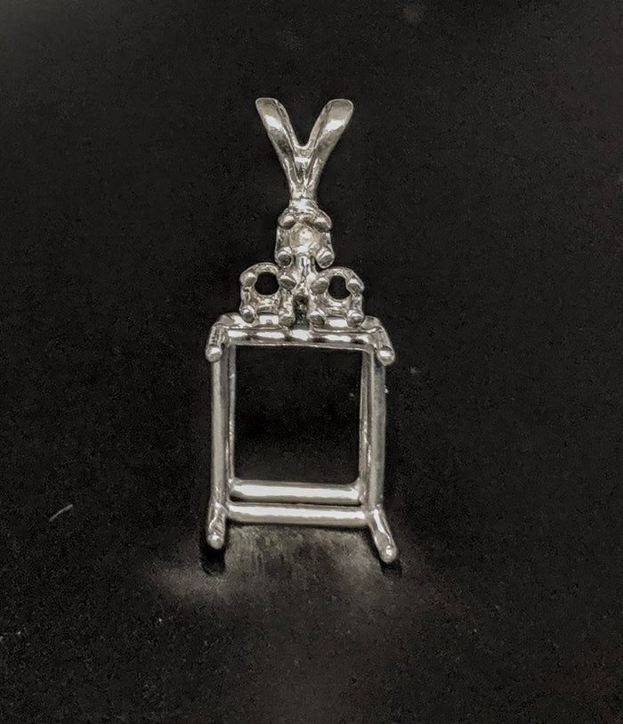 Solid Sterling Silver or 14kt White or Yellow Gold 6x4-14x10 Emerald Cut Pendant Setting with Accents, New, Made in USA 161-023/141-023