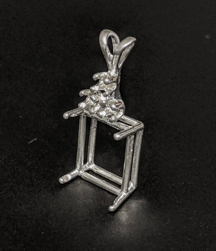 Solid Sterling Silver or 14kt White or Yellow Gold 6x4-14x10 Emerald Cut Pendant Setting with Accents, New, Made in USA 161-023/141-023