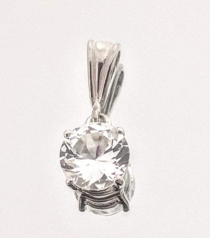 Solid Sterling Silver or Solid 14kt White, Yellow, and Gold Gold Natural White Sapphire 5-8mm Round Dangle Pendant Solitare VVS