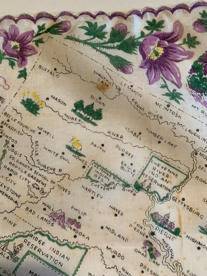 South Dakota Souvenir Cotton Handkerchief circa 1950s