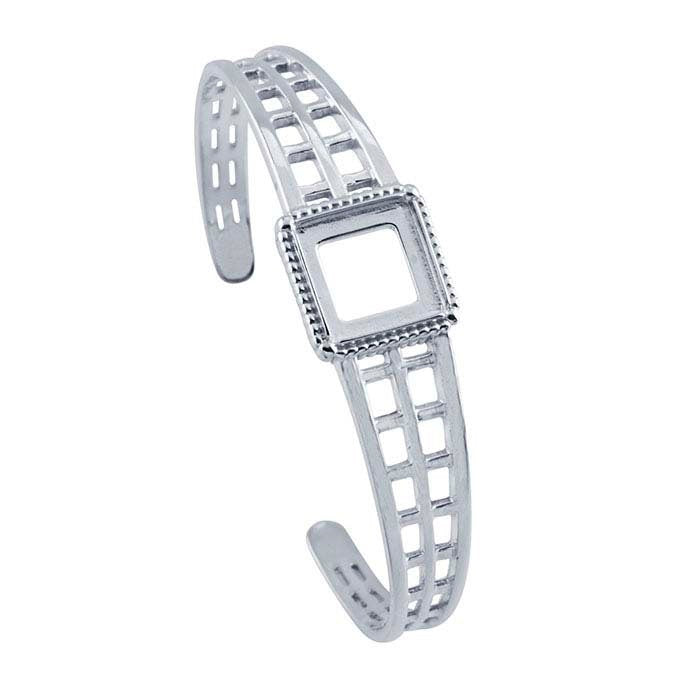 Sterling Silver 12mm Square Cuff Bracelet Mounting, 12mm Square Cab (Cabochon), Blank Mounting, DYI Jewelry, Custom Made, 925090