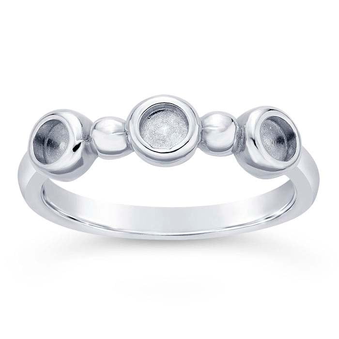 Sterling Silver 3mm Three-Stone Cabochon Ring Mounting, blank Cab (Cabochon) setting Size 6 to 8