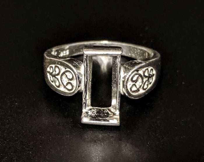 Sterling Silver or Solid 14kt Gold 11mm Tourmaline Cut Pre-Notched Blank Filigree Ring Size 7 setting 163-478/143-478