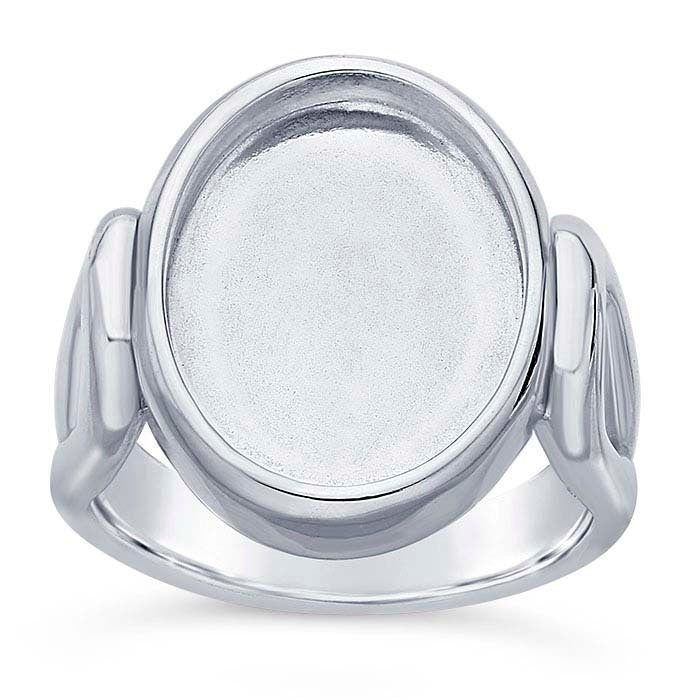 Sterling Silver Split-Shank 16 x 12mm Oval Cabochon Ring Mounting blank Cab (Cabochon) setting Size 6-8