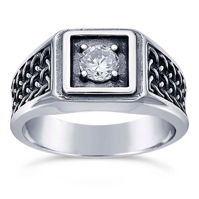 Sterling Silver Woven 5mm Round Ring Mounting, Men's blank Faceted Round, setting Size 9 to 11