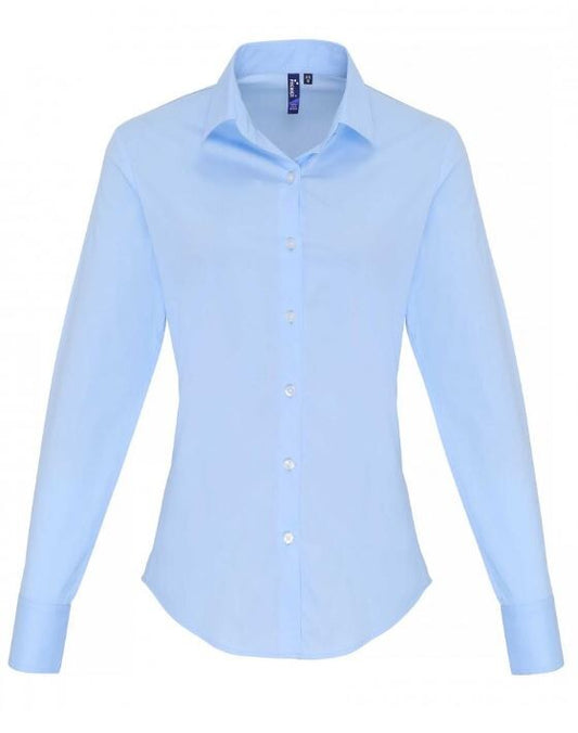Stretch Fit Cotton Poplin Blouse Long Sleeves