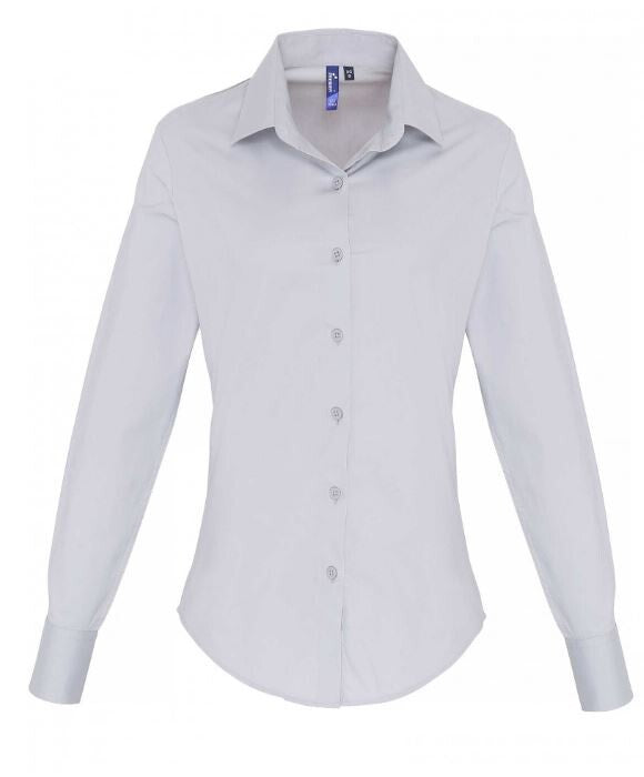 Stretch Fit Cotton Poplin Blouse Long Sleeves