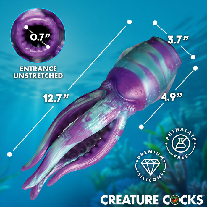 Tenta Stroke masturbator side view showing full dimensions and unique
octopus-inspired shape