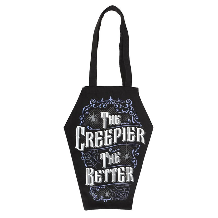 coffin shaped gothic bag front view displayed against clean white background