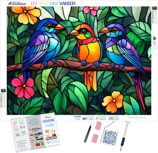 Tropical Birds Perched On Branches
