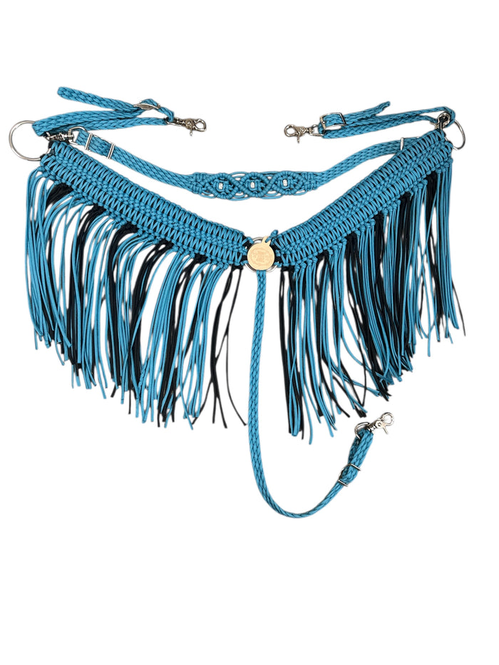 Turquoise and Black Wide fringe breast collar longer fringe
