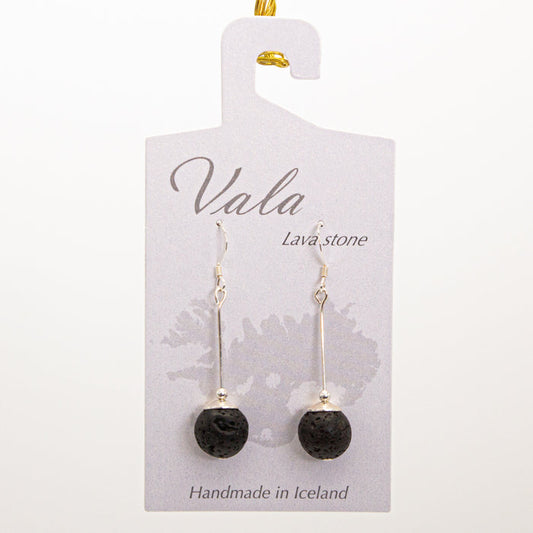 Vala Lava Stone Earrings - Black/silver rod