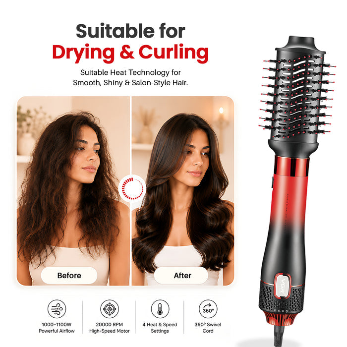 VGR Professional 4-in-1 Hot Air Brush with 20000 RPM and 1000-1100W, Red & Black (V-484)