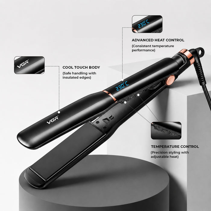VGR V-519 Professional Hair Straightener For Women with 450°F Max Heat, 38mm Ceramic Plates, Black