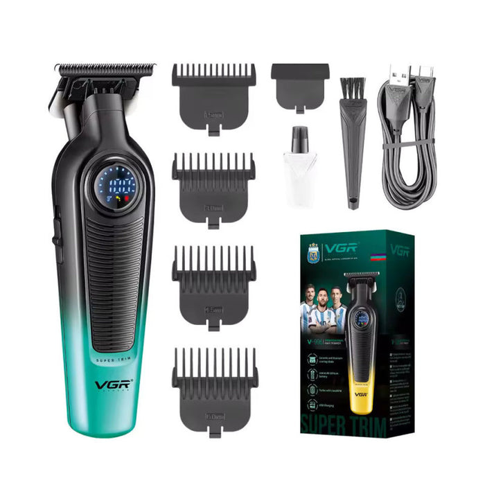 VGR hair trimmer set with attachments and packaging on a white background