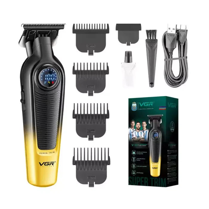 VGR hair trimmer set with attachments and packaging on a white background