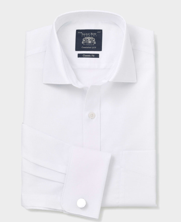 Men's White Textured Cotton Classic Fit Formal Shirt - Double Cuff folded