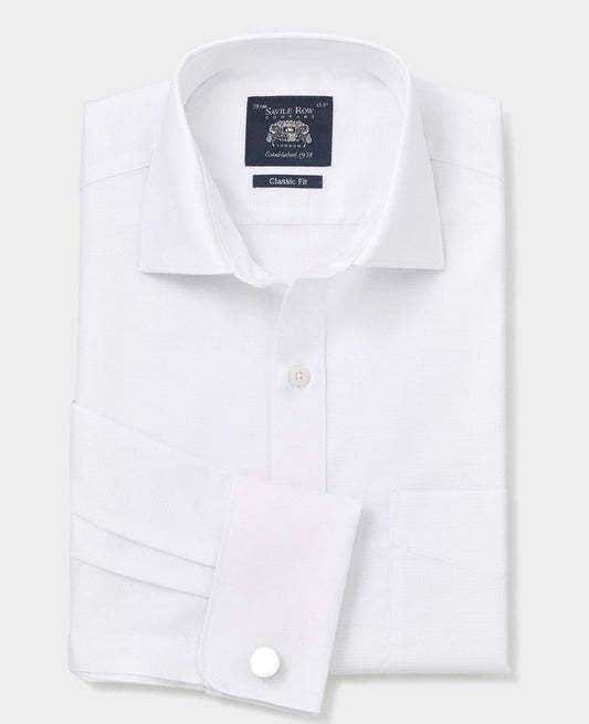 Men's White Textured Cotton Classic Fit Formal Shirt - Double Cuff folded