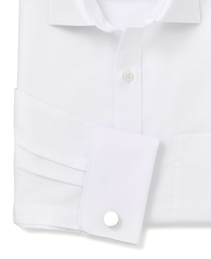 Men's White Textured Cotton Classic Fit Formal Shirt - Double Cuff sleeve detail