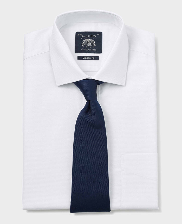 Men's White Textured Cotton Classic Fit Formal Shirt - Double Cuff folded with tie