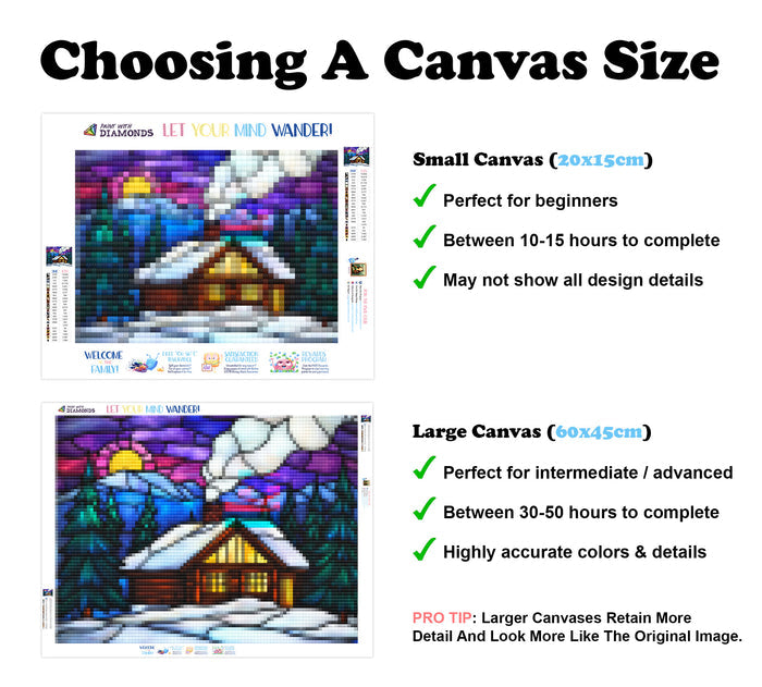 Winter Cabin Purple Skies Stained Glass